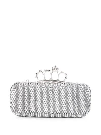 Alexander Mcqueen Long Knuckle Crystal-embellished Clutch Bag In Silver