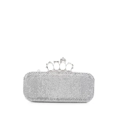 Alexander Mcqueen Long Knuckle Crystal-embellished Clutch Bag In Silver