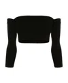 Alexander Mcqueen Woman - Black Long Sleeve Crop Top With Off Shoulders In Black