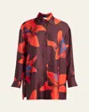 Alexander Mcqueen Silk Twill Pyjama Shirt With Flame Lily Print In Ruby Red