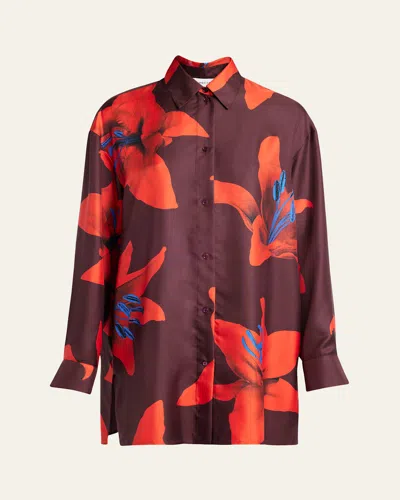 ALEXANDER MCQUEEN LONG-SLEEVE LILY-PRINT SILK BUTTON-DOWN SHIRT