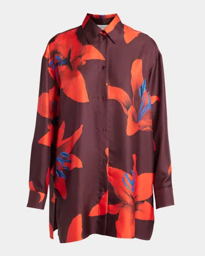 ALEXANDER MCQUEEN LONG-SLEEVE LILY-PRINT SILK BUTTON-DOWN SHIRT