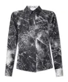 Alexander Mcqueen Smashed Screen Print Button Down Silk Blouse In Black