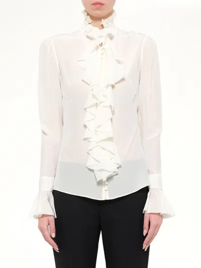 Alexander Mcqueen Long Sleeve Ruffle Shirt In White