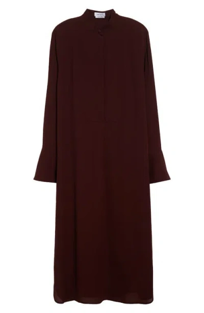 Alexander Mcqueen Long-sleeve Silk Midi Day Shirtdress In Burgundy