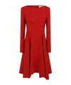 Alexander Mcqueen Long Sleeved Asymmetric Hem Midi Dress In Red