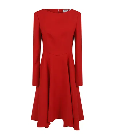 Alexander Mcqueen Long Sleeved Asymmetric Hem Midi Dress In Red