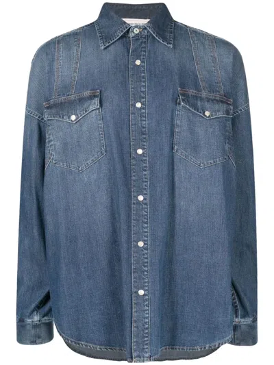 Alexander Mcqueen Long-sleeved Buttoned Denim Shirt In Blue