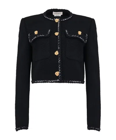 Alexander Mcqueen Cropped-jacke Aus Tweed In Black