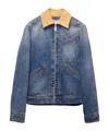 Alexander Mcqueen Denim Jacket With Suede Collar In Blue