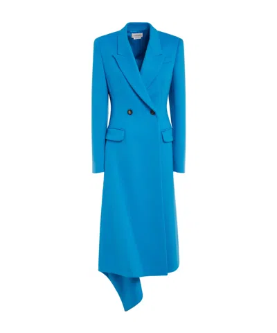 Alexander Mcqueen Long-sleeved Lapel Coat In Blue