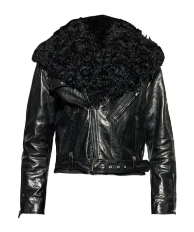 Alexander Mcqueen Long-sleeved Leather Jacket In Black