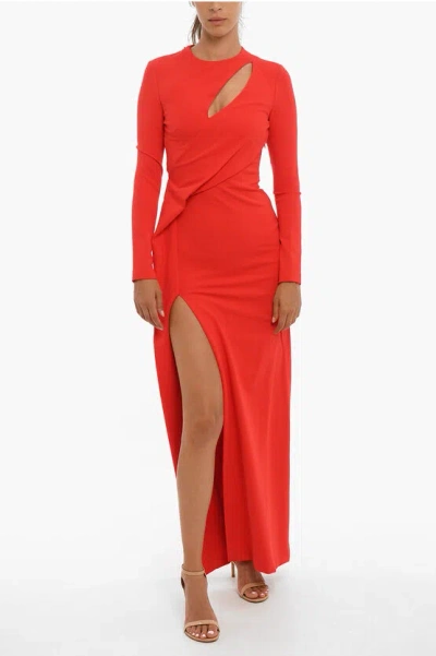 Alexander Mcqueen Long Sleeved Maxi Dress With Cutouts In Red