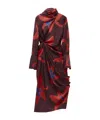 Alexander Mcqueen Turtleneck Floral Twisted Long-sleeve Midi Dress In Red