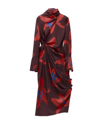 ALEXANDER MCQUEEN ALEXANDER MCQUEEN FLORAL PRINTED GATHERED DETAIL DRESS