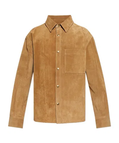 Alexander Mcqueen Button Leather Shirt In Brown