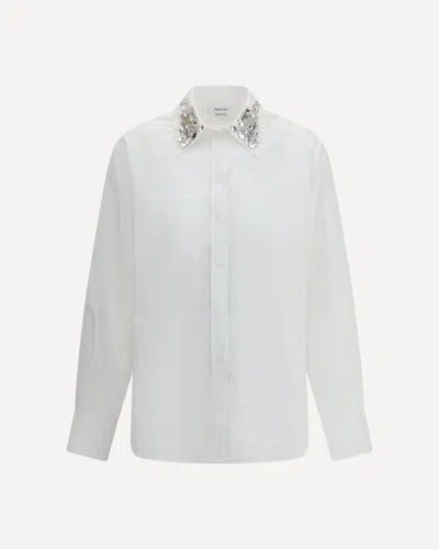 Alexander Mcqueen Long-sleeved Shirt With Embellished Collar In White