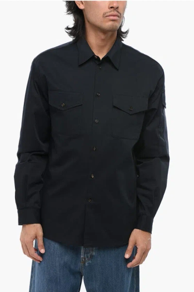 Alexander Mcqueen Long Sleeved Shirt With Logoed Band In Black