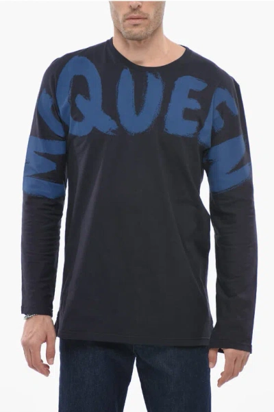 Alexander Mcqueen Long-sleeved T-shirt With Logo Print In Brown