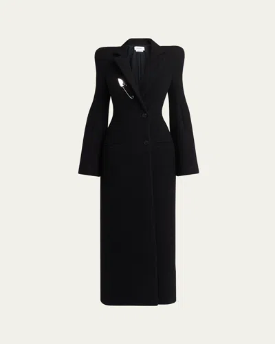 Alexander Mcqueen Long Wrap Suiting Wool Cashmere Coat In Black
