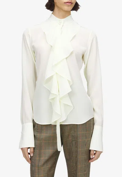 Alexander Mcqueen Long-sleeved Ruffled Silk Shirt In Multi