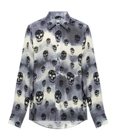 Alexander Mcqueen Skull-motif Tie-dye Shirt In Blue