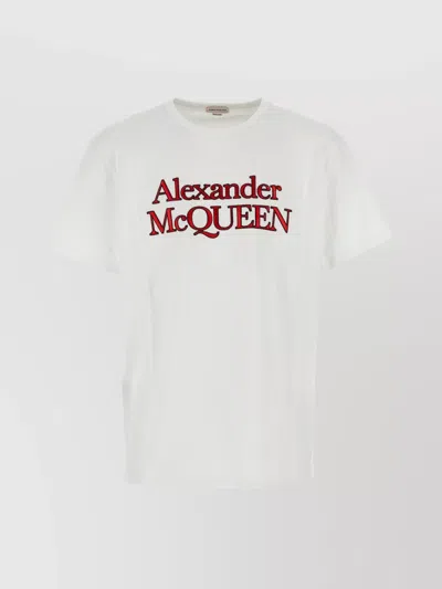 Alexander Mcqueen Loose Fit Cotton T-shirt With Crew Neck And Lateral Slits In Optical White