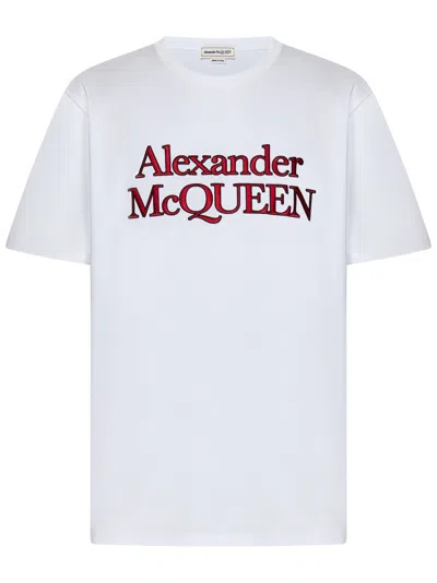 ALEXANDER MCQUEEN ALEXANDER MCQUEEN LOOSE-FIT WHITE COTTON T-SHIRT WITH SIGNATURE EMBROIDERED LOGO