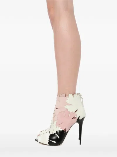 Alexander Mcqueen Lotus Flower Applique Booties In Multi