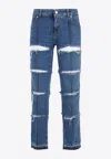 Alexander Mcqueen Low-rise Distressed Jeans In Blue