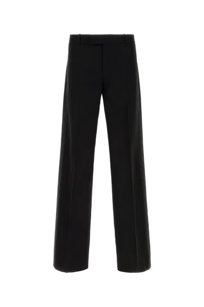 Alexander Mcqueen Wide Leg Wool Trousers With Front And Back Pockets In Black