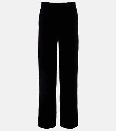 Alexander Mcqueen Low-rise Velvet Wide-leg Pants In Black