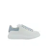 Alexander Mcqueen Women White Leather Sneakers With Pastel Light Blue Suede Heel In White