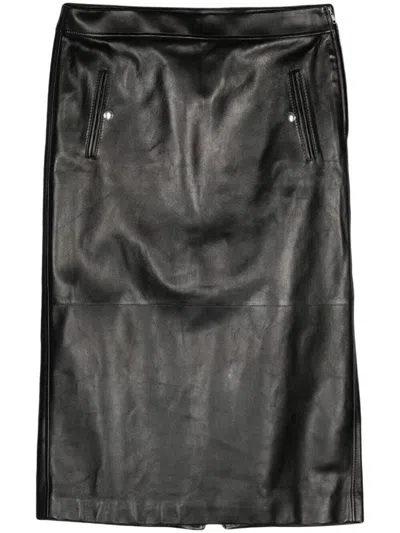 Alexander Mcqueen Low Waist Leather Skirt In Black