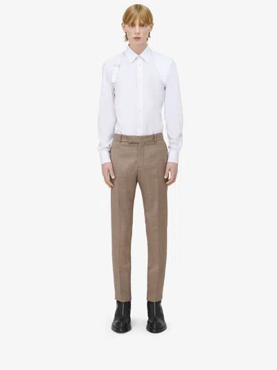 Alexander Mcqueen Low-waisted Cigarette Trousers In Beige/black/chestnut