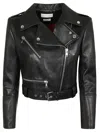 Alexander Mcqueen Cropped Biker Leather Jacket In Black