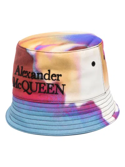 Alexander Mcqueen Luminous Floral Bucket Hat For Men In Tan