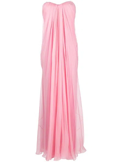 Alexander Mcqueen Blue Silk Chiffon Bustier Gown In Pink
