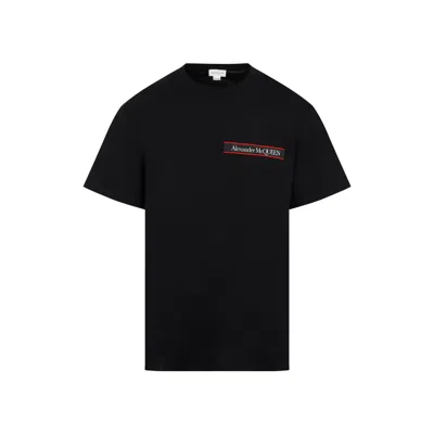 Alexander Mcqueen Luxury Cotton Logo Patch Crewneck T-shirt For Men In Black
