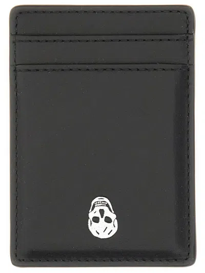 Alexander Mcqueen Magnetic Card Holder Skull In Black