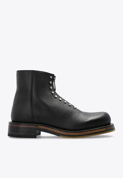 ALEXANDER MCQUEEN MAKER ZIP ANKLE BOOTS IN GRAINED LEATHER