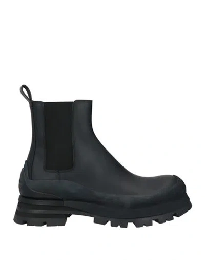 Alexander Mcqueen Man Ankle Boots Black Size 9 Leather, Elastic Fibres