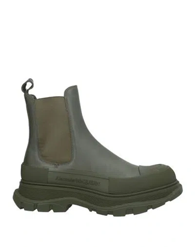 Alexander Mcqueen Man Ankle Boots Military Green Size 8 Leather