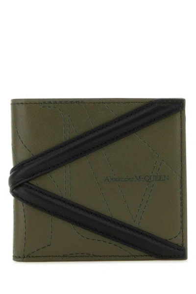 Alexander Mcqueen Man Army Green Leather Wallet