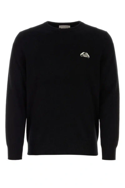Alexander Mcqueen Logo Embroidered Crewneck Jumper In Black