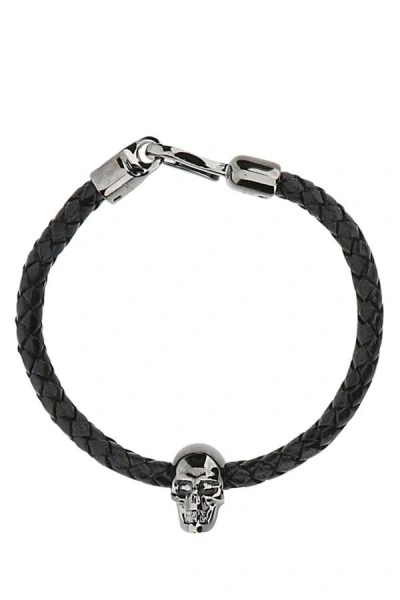 Alexander Mcqueen Man Black Leather Bracelet