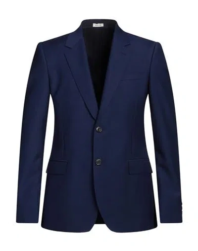 Alexander Mcqueen Man Blazer Navy Size 38 Wool, Mohair Wool In Navy Blue