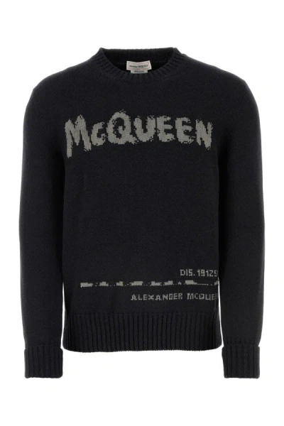 Alexander Mcqueen Man Charcoal Cotton Sweater In Gray