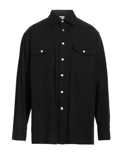 Alexander Mcqueen Man Denim Shirt Black Size 38 Cotton, Calfskin