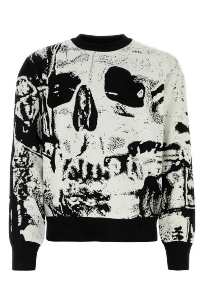 Alexander Mcqueen Man Embroidered Cotton Blend Sweater In Multicolor